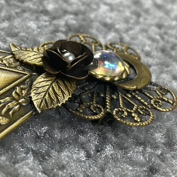 Angel Pin Brooch Marked KC Vintage Gold Tone Halo Rose Flower Guardian Christian - Picture 6 of 13